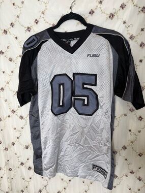 FUBU Men’s Silver & Black Mesh Jersey with 05 Appliqué